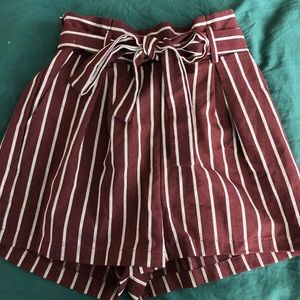 Maroon and white striped shorts